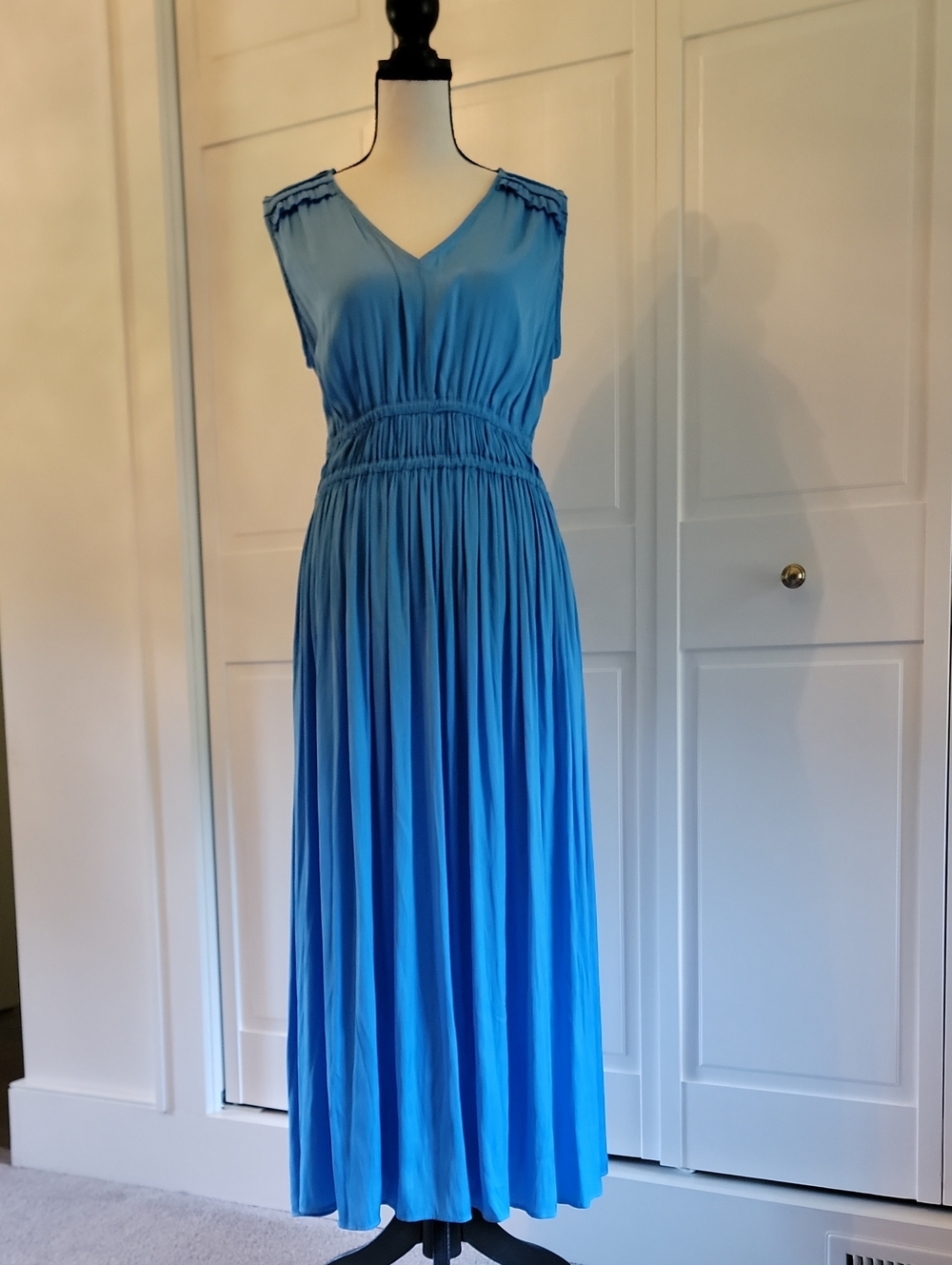Joie Sky Blue V-Neck Dress with Smocked Waist